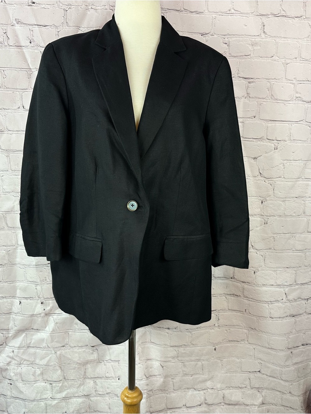 vtg Coldwater Creek Black linen blend Blazer women 20-22 layer classic office